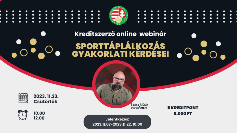 Kreditszerző webinár- Sporttáplálkozás gyakorlati kérdései